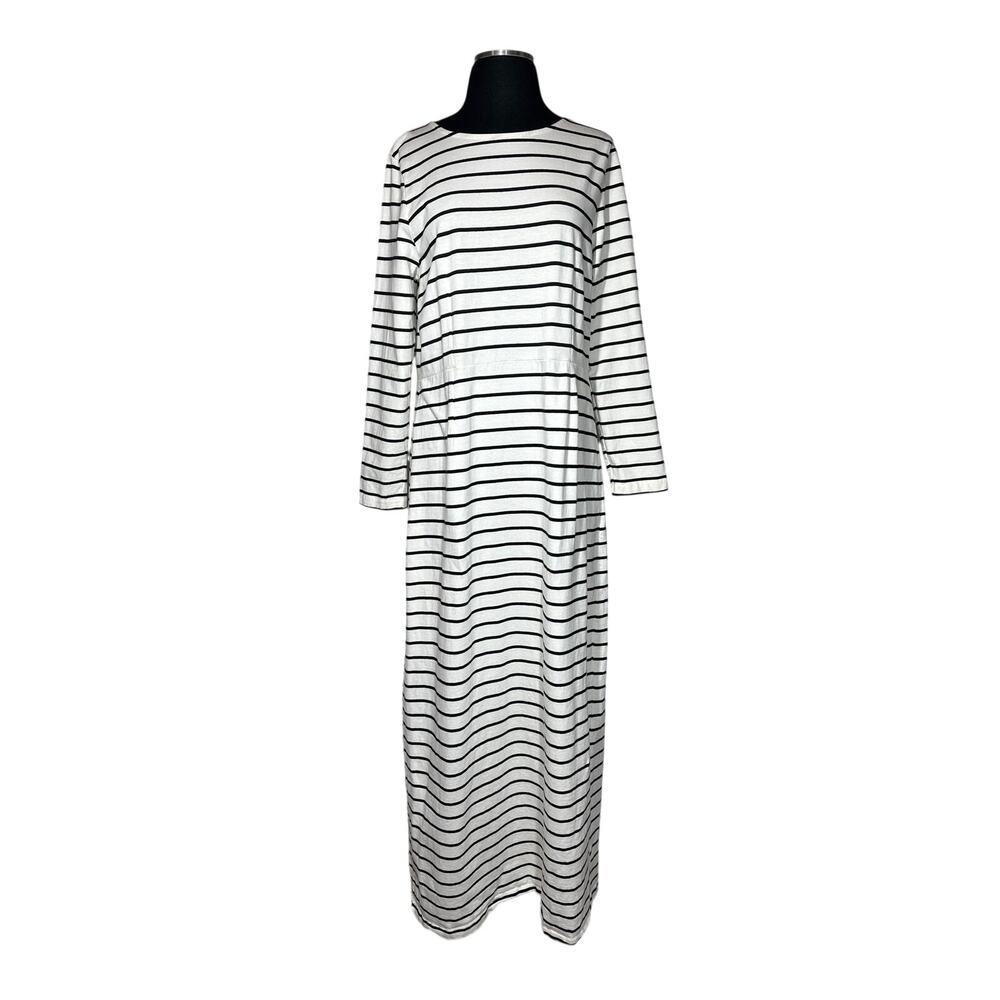 J. Crew Long Sleeve Maxi Dress Sz XL Cotton Stripes Nautical Modest Black White